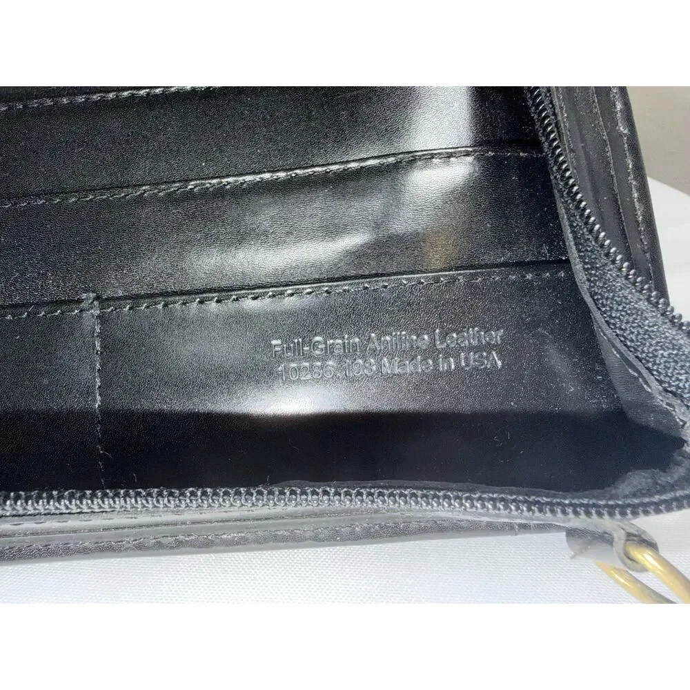 Franklin Covey Binder Planner Black Leather Zip Around W/ Handles & Strap Vtg